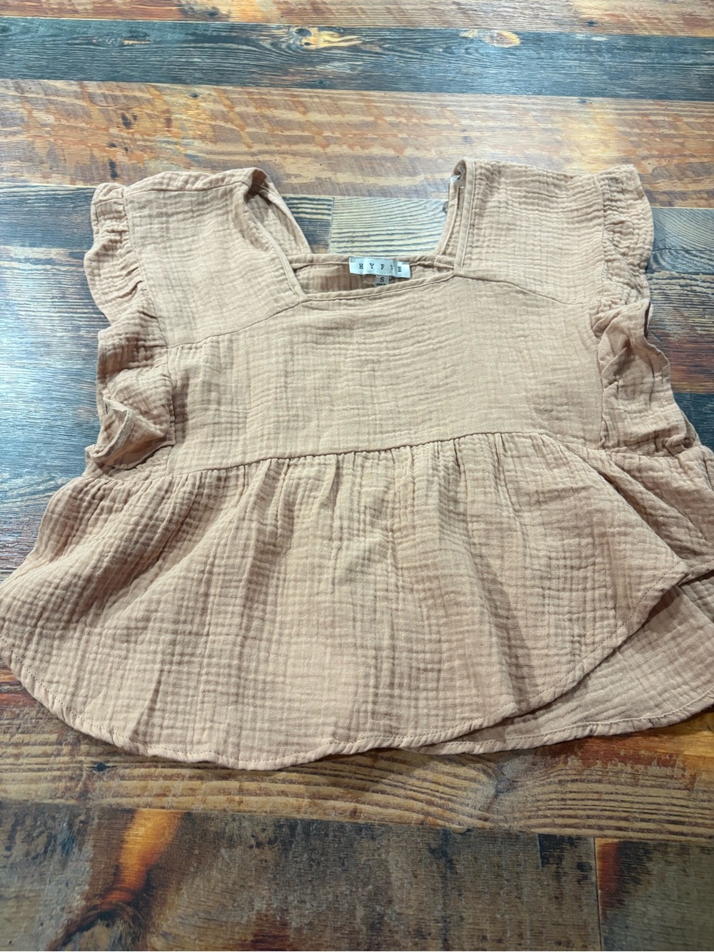 HYFVE Tan Ruffle Peplum Tunic Top